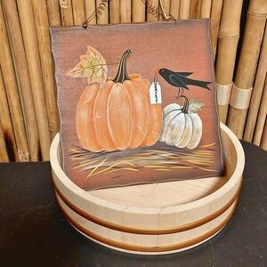 Fall Plaque/ Pumpkim Wall Art with Round Wood Display